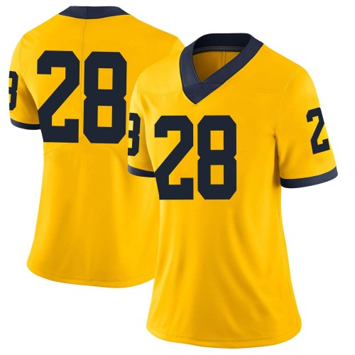 Christian Turner Michigan Wolverines Women's NCAA #28 Maize Limited Brand Jordan College Stitched Football Jersey SRG6854LB